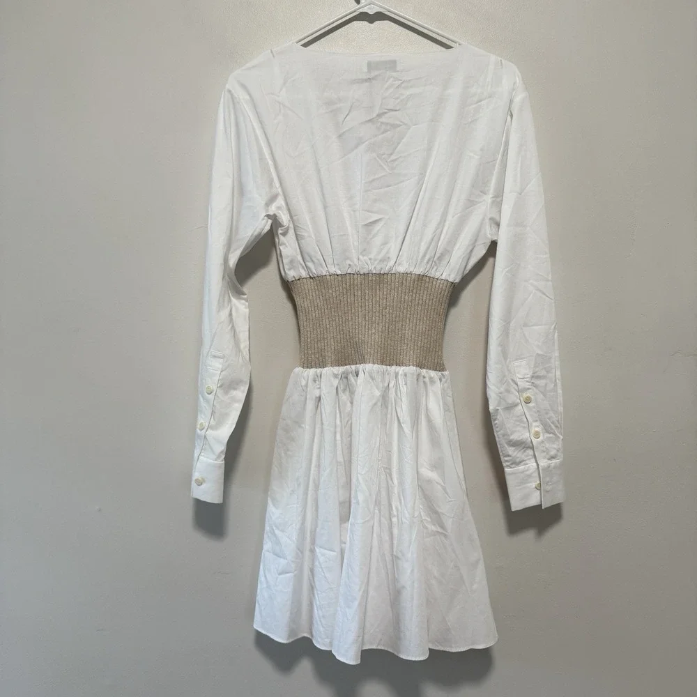 Naadam NWT Cotton Cashmere Mixed Media Mini‎ Dress Size Small in Latte - Picture 6 of 8